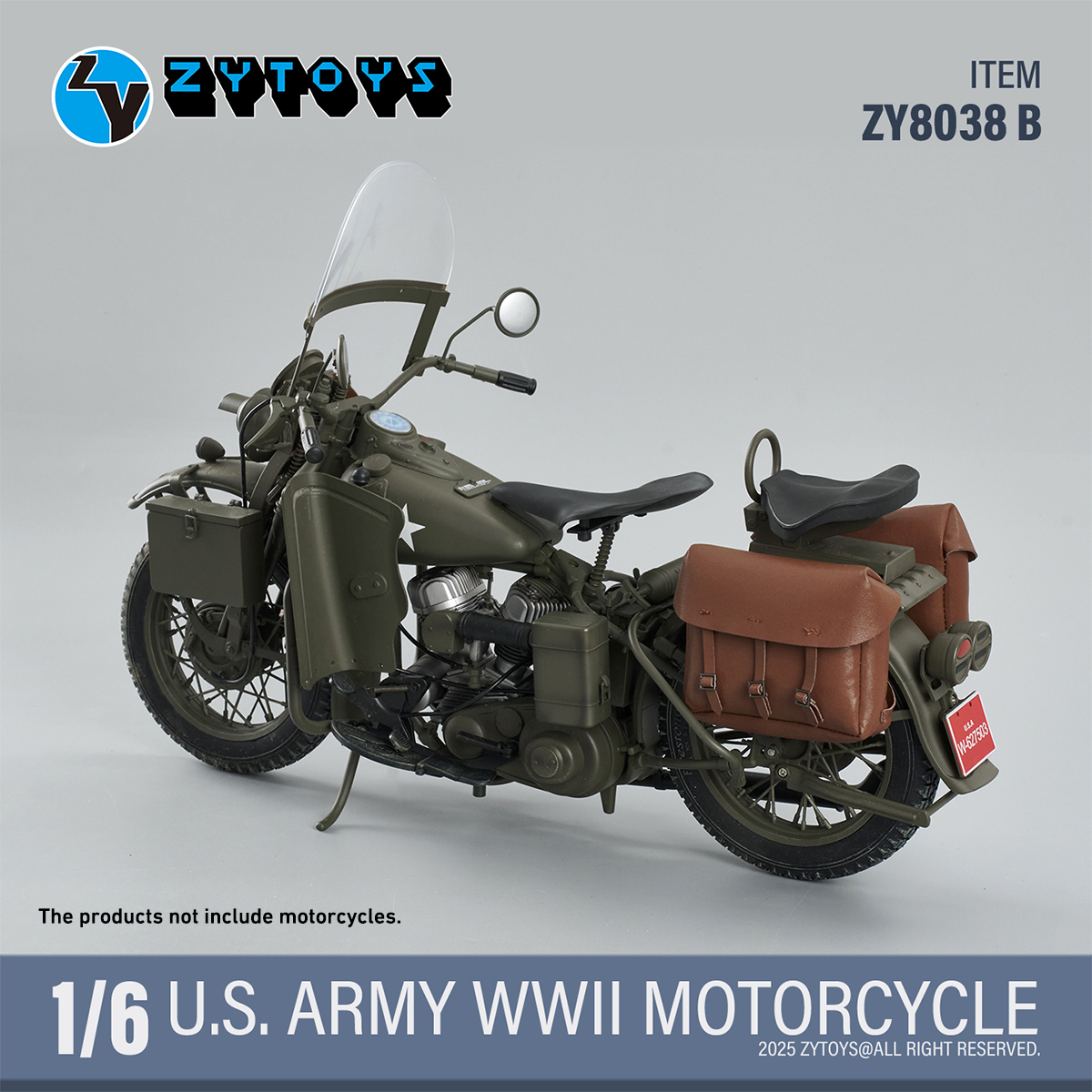 HIPLAY ZYTOYS 1/6 Scale ZY8038A WWII US Army Motorcycle Vehicle