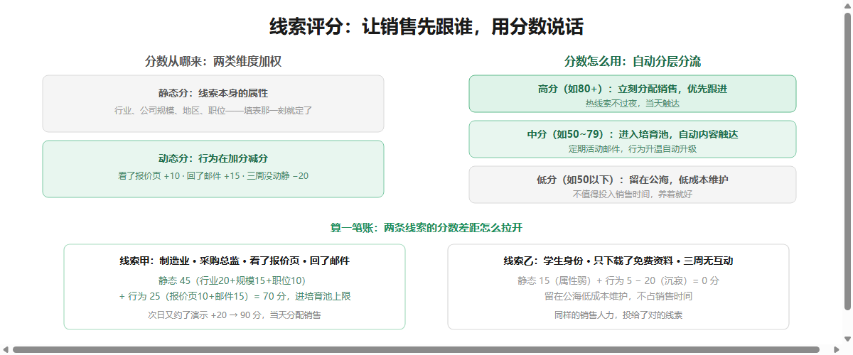 线索评分模型与自动分层机制信息图