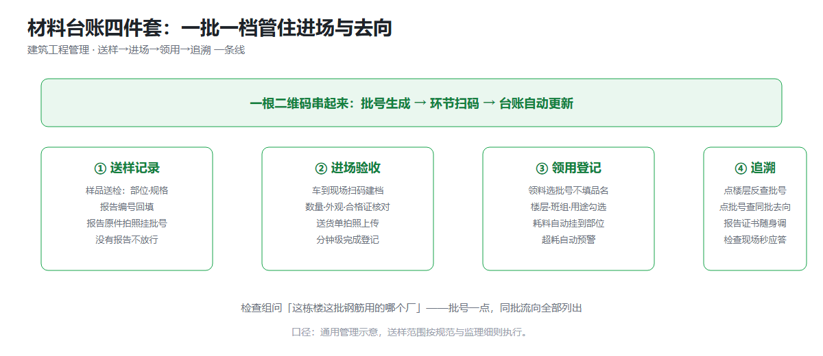 材料台账一批一码四件套信息图