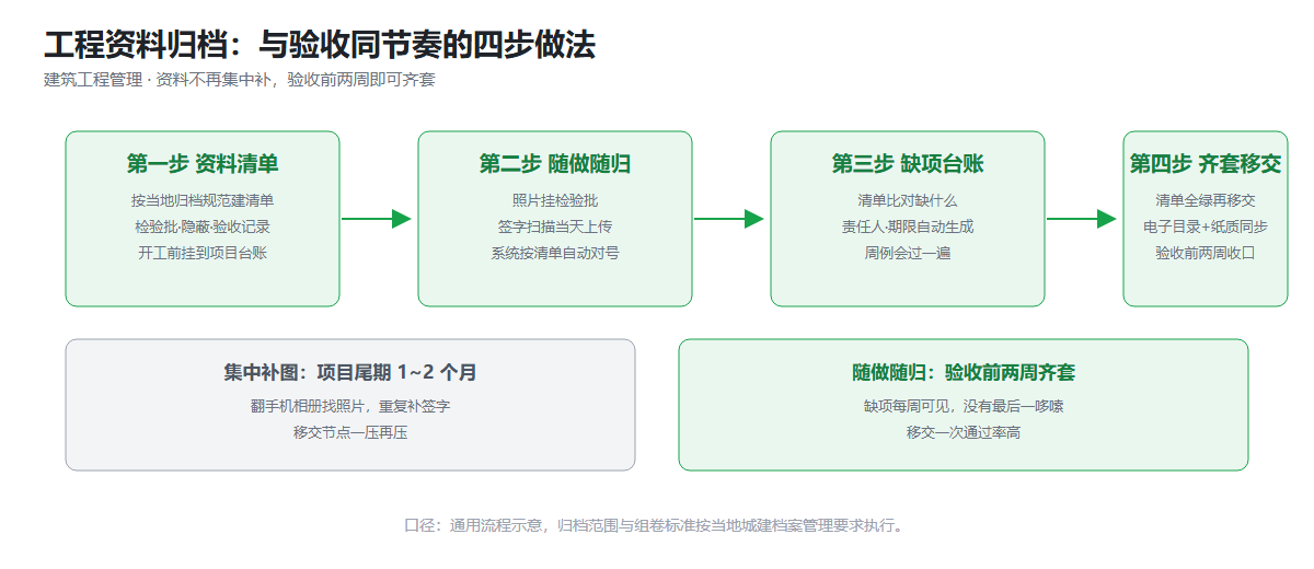 工程资料与验收同节奏四步归档信息图